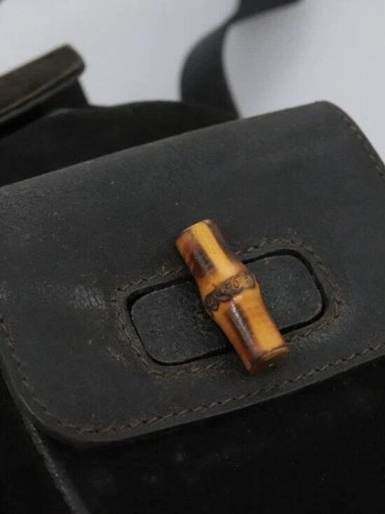GUCCI Bamboo Backpack Suede Black Gold 003 - Picture 12 of 16